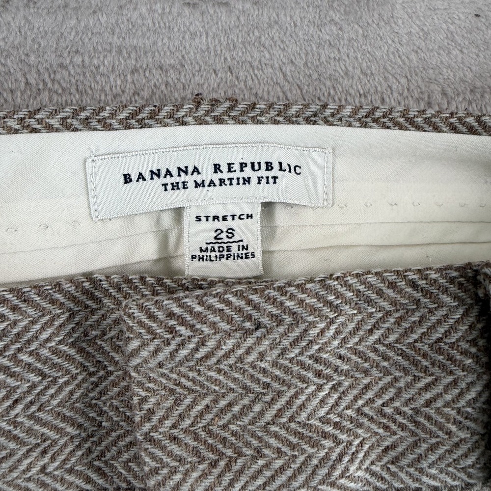 Banana‎ Republic Martin Fit Trousers Pants in Brown Stretch Wool Herringbone 2S - Picture 2 of 12